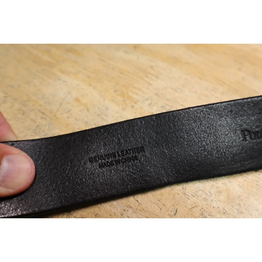 Polo Ralph Lauren Pony Logo Metal Buckle Saddle Leather Belt Black Size 38